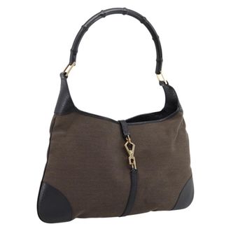 Gucci Bamboo Jackie Leather Brown Canvas Handbag (Pre-Owned)