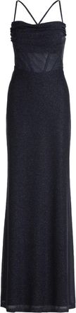 Vera Mont Kleedjes, Dames, Blauw, XL, Polyester, Glitter Avondjurk met Mesh Inzetstukken