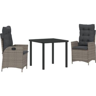 vidaXL Vidaxl - Conjunto De Comedor De Jard&iacute;n 3 Pcs Gris Rat&aacute;n Sint&eacute;tico