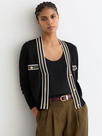 Reiss Black & khaki Green Tipped Button-through Cardigan, XS