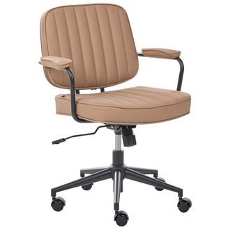 Beliani Silla De Oficina Retro De Piel Sint&eacute;tica Con Respaldo Giratoria Ajustable Marr&oacute;n Claro Berne