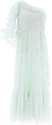 Needle & Thread ruffled sequin-embellished dress - women - Recycled Polyester - 20 - Green