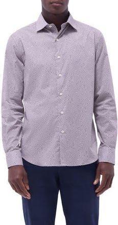 Bugatchi Axel Geo Print Shaped Fit Stretch Cotton Button-Up Shirt in Dusty Pink at Nordstrom Rack, Size Medium