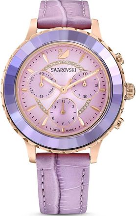 Swarovski Lux Chrono Leren Horloge - Dames - Horloges - Paars - ONE Size - Leer - Accessoires