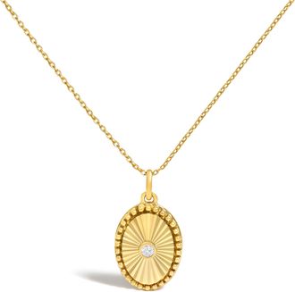 House of Brilliance 10K Yellow Gold Diamond Accent Oval Fluted Medallion Pendant Necklace