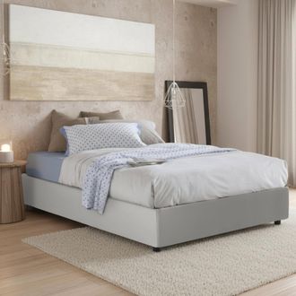 Dmora Dmora - Cama Matrimonial Ddonat, Cama Contenedor Con Tapizado En Ecopiel, 100% Made In Italy, Apertura Frontal, Adecuado Para Colch&oacute;n Cm 160x200, Blan