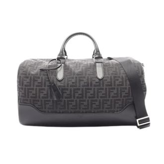 Fendi Pre-owned FF Jacquard Canvas Leather 2way Boston Bag - Heren - Vintage Weekendtas - Grijs - ONE Size - Leer - Vintage