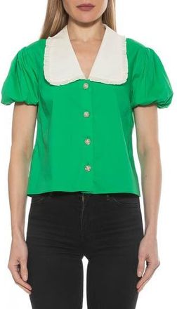 Alexia Admor Sandra Short Sleeve Button-Up Blouse in Green at Nordstrom Rack, Size 10