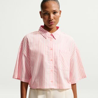 Nike Womens Nike Sportswear Chill Poplin Oversized Striped Top in Orange | II4228-800