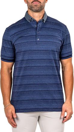 Maceoo Marthyr Stripe Contrast Collar Cotton Polo in Blue at Nordstrom, Size Xxx-Large