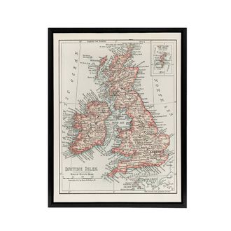 Artery8 1900 British Isles Map Rand Mcnally Black Framed Canvas Art Print in White | Size: W24 x H32