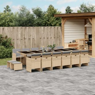 vidaXL Set Comedor De Jard&iacute;n 17 Pzas Con Cojines Rat&aacute;n Sint&eacute;tico Beige Vidaxl