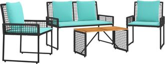 vidaXL Juego De Muebles De Exterior 4 Uds. Negro Y Turquesa Vidaxl