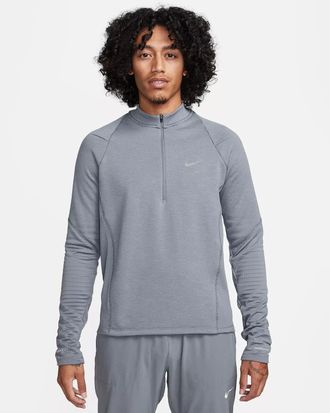 Nike Element Therma-FIT Top Mens Gray Long Sleeve Zip Running SRT163