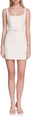 Avec Les Filles Belted Stretch Cotton Minidress in Beige - White Stripe at Nordstrom, Size X-Small