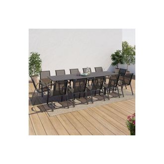 IDMarket Conjunto De Muebles De Jard&iacute;n Poly Mesa Extensible 135-270 Cm Y 12 Sillas Gris Oscuro