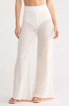 Elan Metallic Open Stitch Cover-Up Pants in White at Nordstrom, Size X-Large