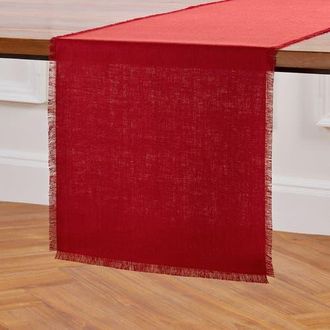 Solino Home Linen Table Runner for Dining Table, Holiday and Everyday Table Decor - Fringe in Cherry at Nordstrom, Size Xx-Small