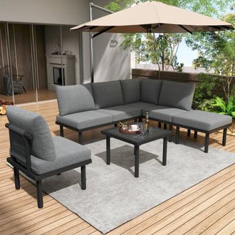 Matteo Grey Rope Garden Lounge Set - 6-Piece Outdoor Furniture