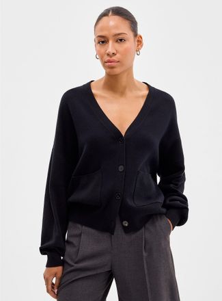 Contemporaine Womens Square V-neck pure cotton Cardigan Sweater