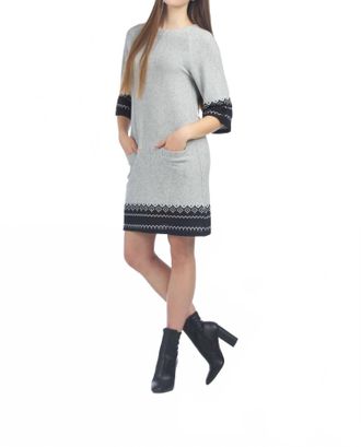 Papillon Geo Border Print Sweater Dress In Light Grey