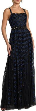 Mac Duggal Sleeveless Embellished Mesh A-Line Evening Gown in Black Midnight at Nordstrom, Size 10