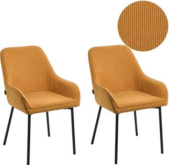 Beliani Beliani - Conjunto De 2 Sillas De Comedor Tapizadas En Pana Amarillo Con Patas Negras Estilo Retro Glamour Loverna