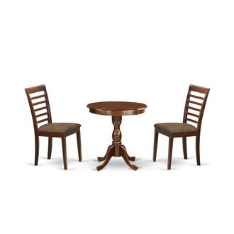 East West Furniture ESML3-MAH-C - 3-Pc Modern Kitchen Dining Room Set - 2 Wooden Dining Room Chairs and 1 Dining Table (Mahogany Finish)