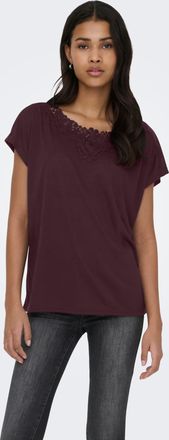 Only Spitzenshirt ONLY ONLWINNIE S/S TOP CS JRS, Damen, Gr. XL, winetasting, Jersey, Obermaterial: 100% Polyester, unifarben, regular fit normal, Rundhals,