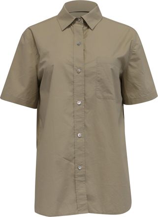 Vince Short Sleeve Poplin Button-Up Shirt in Khaki Cotton