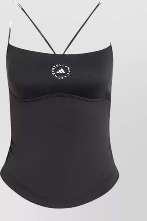 adidas by Stella McCartney organic cotton logo cropped cross-back sleeveless square-neck tank top
