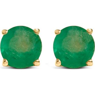 House of Brilliance 14K Gold 5X5MM Round Birthstone Solitaire Stud Earrings in Green Emerald | Yellow at Nordstrom
