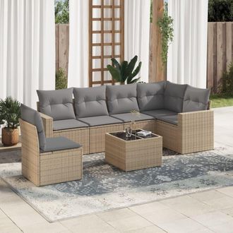 vidaXL Vidaxl - Set Sof&aacute;s De Jard&iacute;n 7 Piezas Y Cojines Rat&aacute;n Sint&eacute;tico Beige