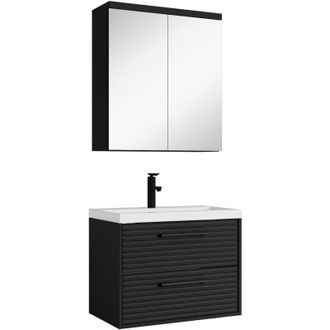 Badplaats Badplaats - Mobili da bagno Etna 60 cm 01 - Nero - Mobile contenitore con specchiera