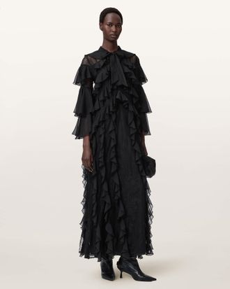 AllSaints Main: 100% Polyamide Ambi Lace Maxi Dress, Size: UK 14/US 10