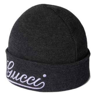Gucci Accessoires, Dames, Grijs, M, Wol, Logo Beanie