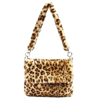 Generic Womens Plush Bags Women Vintage Retro Handbags Casual Leopard Print Fur Shoulder Bag Tote Handle Purse