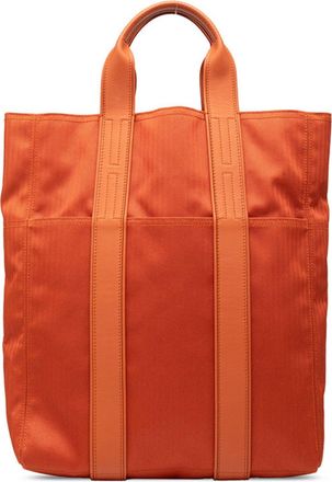Herm&egrave;s Orange Toile Chevron Leather Tote Bag (Pre-Owned)