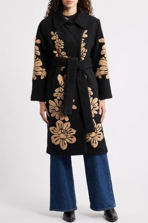 Farm Rio Bold Flowers Fleece Jacket in Black at Nordstrom, Size Xx-Small