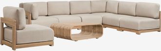 Sklum Conjunto De Jard&iacute;n Con Sof&aacute; Modular Rinconera De 6 Piezas, Sill&oacute;n Y Mesa De Centro En Madera De Acacia Brivori Sklum