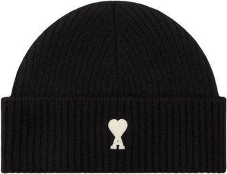 Ami Muts Met Contrasterende Ami De Coeur - Dames - Hoeden - Zwart - ONE Size - Wol - Accessoires