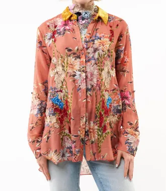 Aratta Gardenia Embroidered Shirt In Antique Copper