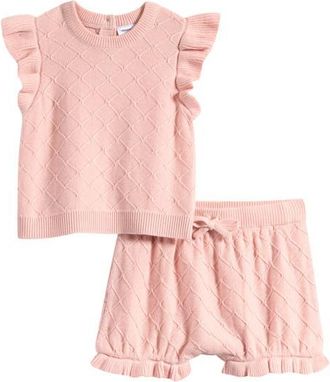 Nordstrom Flutter Sleeve Sweater & Bubble Shorts Set in Pink Lotus at Nordstrom, Size 12M