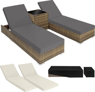 TecTake 2 tumbonas, polirat&aacute;n y aluminio + mesa, funda protectora, natural