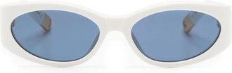 Jacquemus Sunglasses, female, Beige, Size: ONE SIZE White Oval Frame Blue Tinted Sunglasses