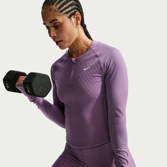Nike Womens Nike Pro Sculpt Dri-FIT 1/4-Zip Long-Sleeve Top in Purple | IM9747-536