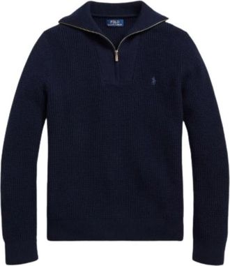 Polo Ralph Lauren Wafelbreisel halve rits wol katoen trui - Heren - Coltruien - Blauw - S - Katoen - Truien & Vesten