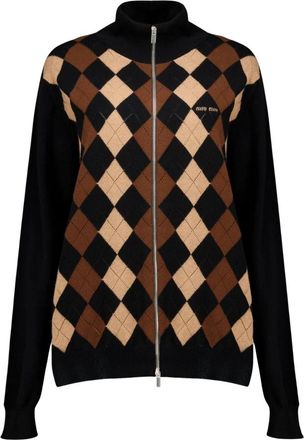 Miu Miu Checked Cashmere Cardigan - Dames - Vesten - Veelkleurig - XS - Kasjmier - Truien & Vesten