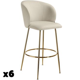 TecTake 6 taburetes altos aterciopelados de 51 x 60 x 106 cm, crema/oro