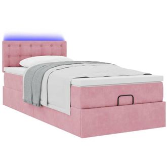 vidaXL Cama Otomana Con Colch&oacute;n Y Led Terciopelo Rosa 80x200 Cm Vidaxl